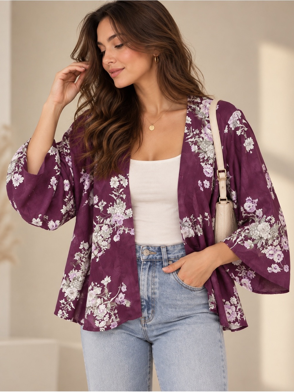 torrid Plum Floral Open-Front Kimono